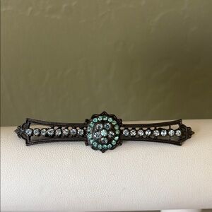 Vintage Ben-Amun Signed Art Deco Styled Bar Brooch Blue And Clear Rhinestones